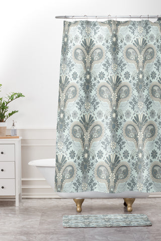 Jenean Morrison Paisley Damask Blue Shower Curtain And Mat