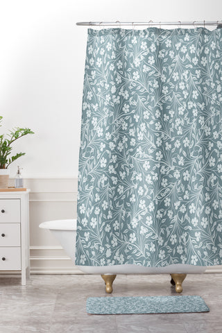 Jenean Morrison Pale Flower Blue Shower Curtain And Mat