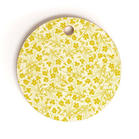 Jenean Morrison Pale Flower Yellow Cutting Board Round