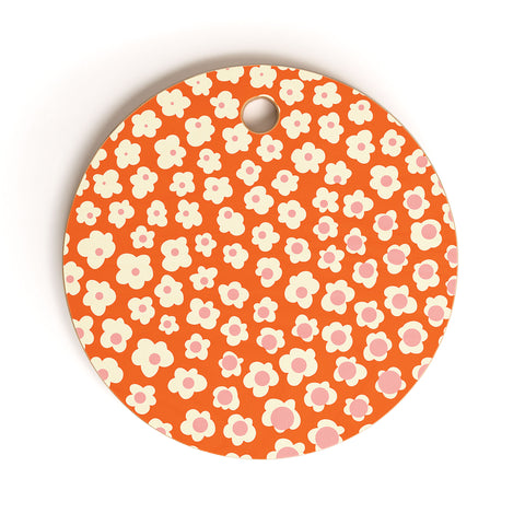 Jenean Morrison Sunny Side Floral in Orange Cutting Board Round