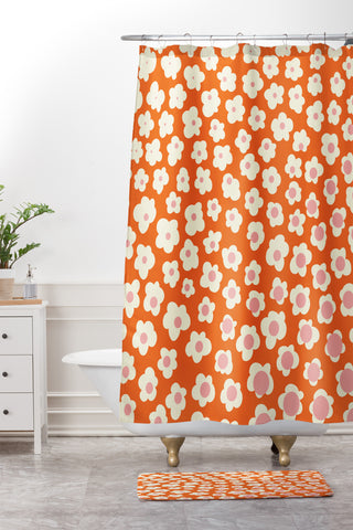 Jenean Morrison Sunny Side Floral in Orange Shower Curtain And Mat