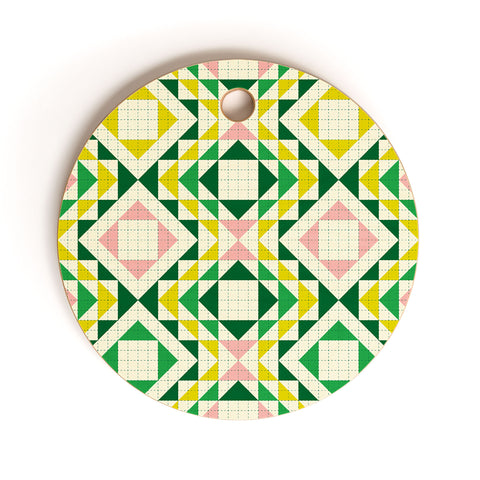 Jenean Morrison Top Stitched Quilt Green Cutting Board Round