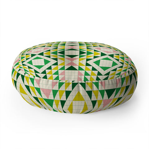 Jenean Morrison Top Stitched Quilt Green Floor Pillow Round