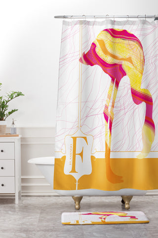 Jennifer Hill Flamingo Flo Shower Curtain And Mat