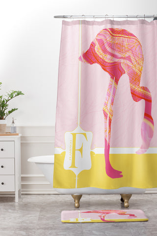 Jennifer Hill Miss Flamingo Shower Curtain And Mat