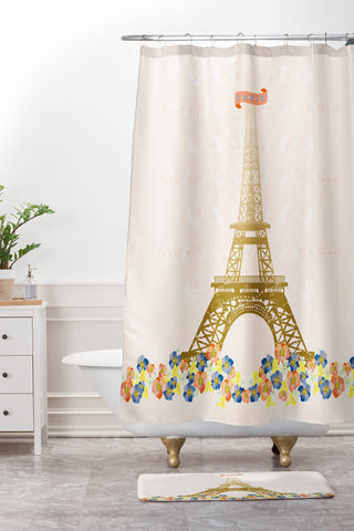 Jennifer Hill Paris Eiffel Tower Shower Curtain And Mat
