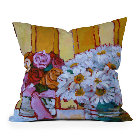 Jenny Grumbles Daisies and Roses Throw Pillow