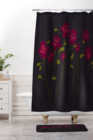 Joy Laforme Blooms of Field Pansies Shower Curtain And Mat