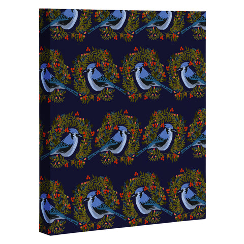 Joy Laforme Christmas Blue Jay Wreaths Art Canvas