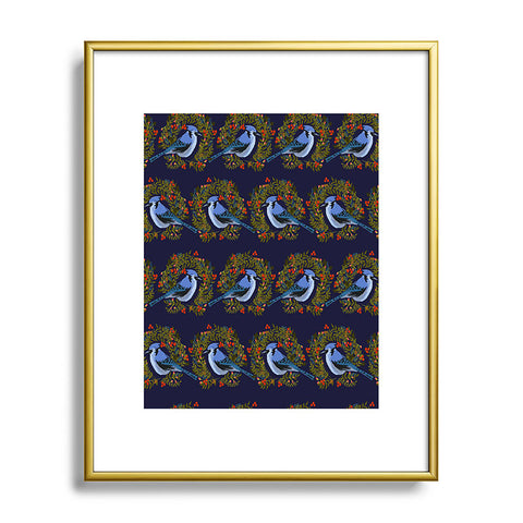 Joy Laforme Christmas Blue Jay Wreaths Metal Framed Art Print