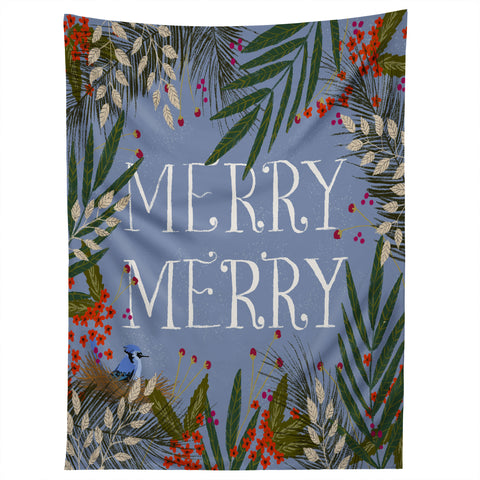 Joy Laforme Christmas Merry Merry Wreath Tapestry