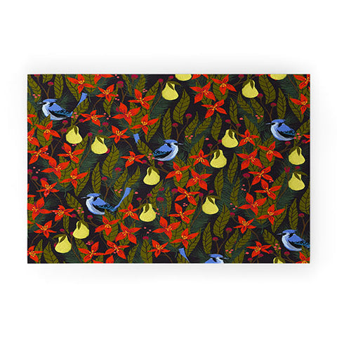 Joy Laforme Christmas Poinsettias and Pears Welcome Mat