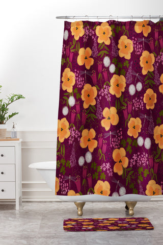 Joy Laforme Dandelions and Wild Pansies Shower Curtain And Mat