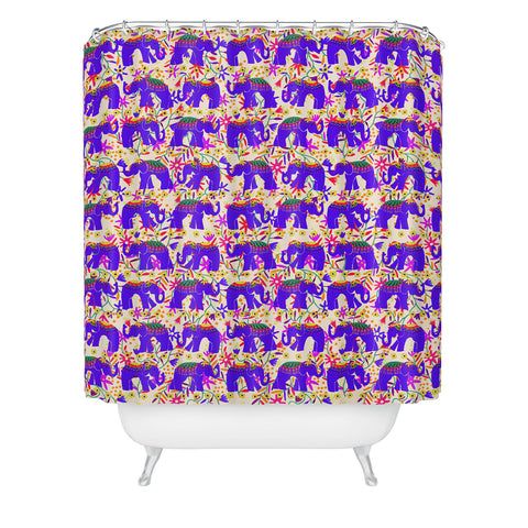 Joy Laforme Elephants Deco On Exotic Florals Shower Curtain