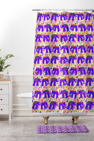 Joy Laforme Elephants Deco On Exotic Florals Shower Curtain And Mat