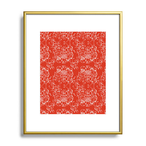 Joy Laforme Far Far Away Elephants II In Coral Red Metal Framed Art Print