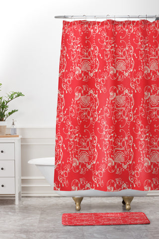 Joy Laforme Far Far Away Elephants II In Coral Red Shower Curtain And Mat