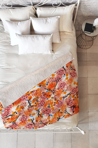 Joy Laforme Floral Forest Orange Fleece Throw Blanket