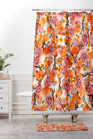 Joy Laforme Floral Forest Orange Shower Curtain And Mat