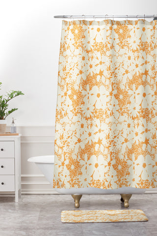 Joy Laforme Floral Rainforest In Yellow Shower Curtain And Mat