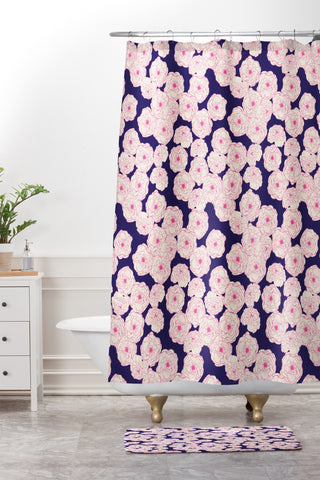 Joy Laforme Floral Sophistication In Navy Shower Curtain And Mat