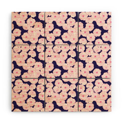Joy Laforme Floral Sophistication In Navy Wood Wall Mural