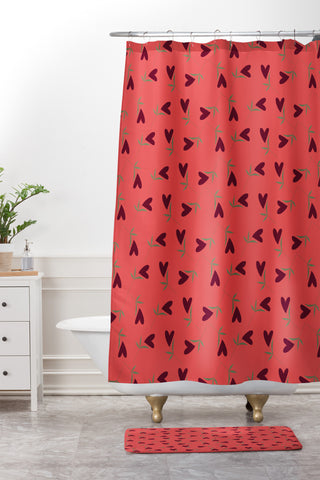 Joy Laforme Flower Hearts Shower Curtain And Mat