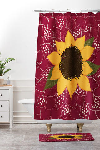Joy Laforme Folklore Sunflower Shower Curtain And Mat