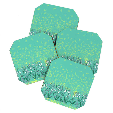 Joy Laforme Lilly Of The Valley In Green Coaster Set