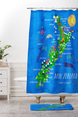 Joy Laforme New Zealand Map Shower Curtain And Mat