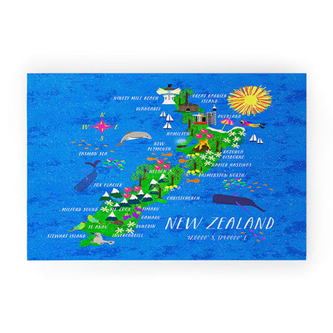 Joy Laforme New Zealand Map Welcome Mat
