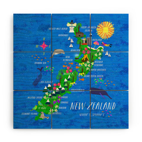 Joy Laforme New Zealand Map Wood Wall Mural