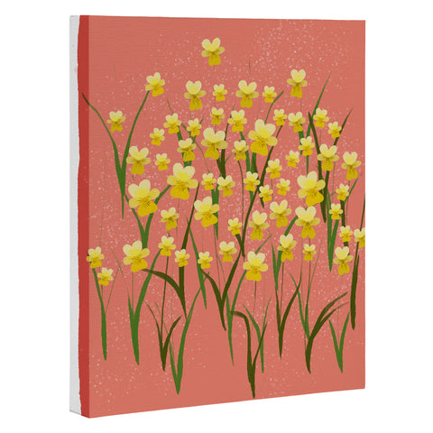 Joy Laforme Pansies in Gold and Coral Art Canvas