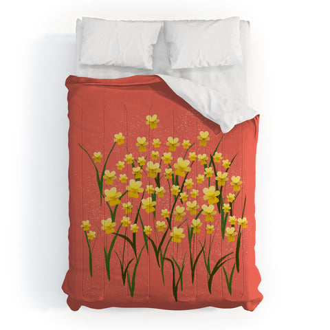 Joy Laforme Pansies in Gold and Coral Comforter