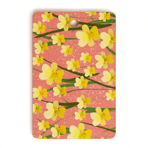 Joy Laforme Pansies in Gold and Coral Cutting Board Rectangle