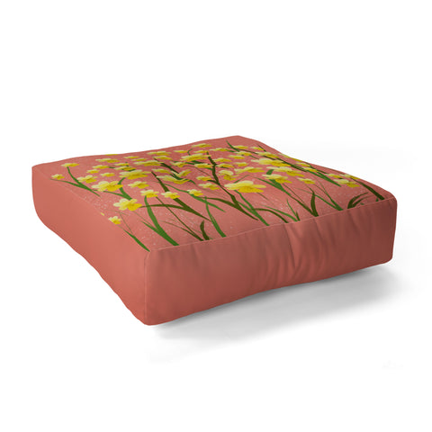 Joy Laforme Pansies in Gold and Coral Floor Pillow Square