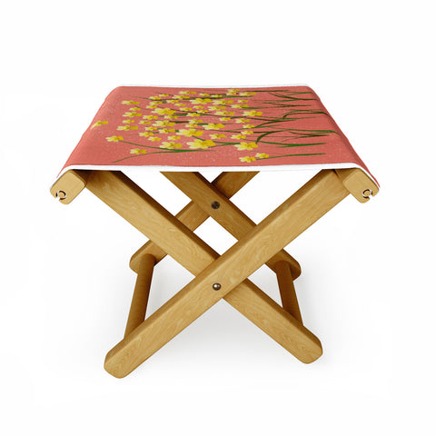 Joy Laforme Pansies in Gold and Coral Folding Stool