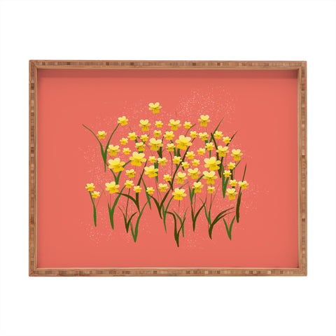 Joy Laforme Pansies in Gold and Coral Rectangular Tray