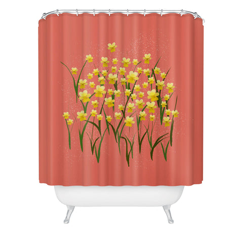 Joy Laforme Pansies in Gold and Coral Shower Curtain
