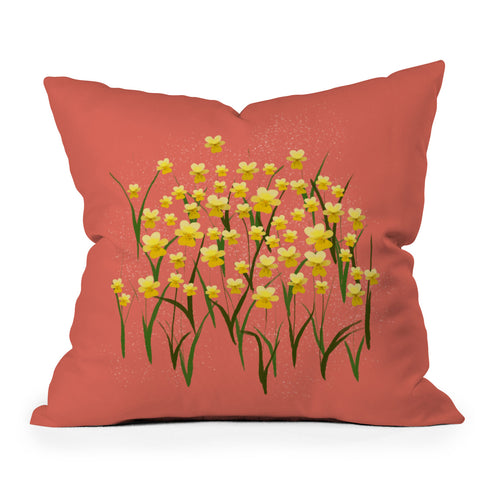 Joy Laforme Pansies in Gold and Coral Throw Pillow