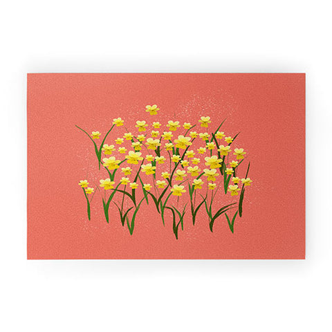 Joy Laforme Pansies in Gold and Coral Welcome Mat