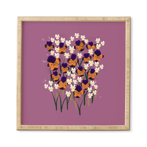 Joy Laforme Pansies in Ochre and White Framed Wall Art