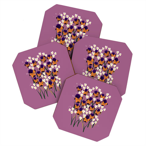 Joy Laforme Pansies in Ochre and White Coaster Set