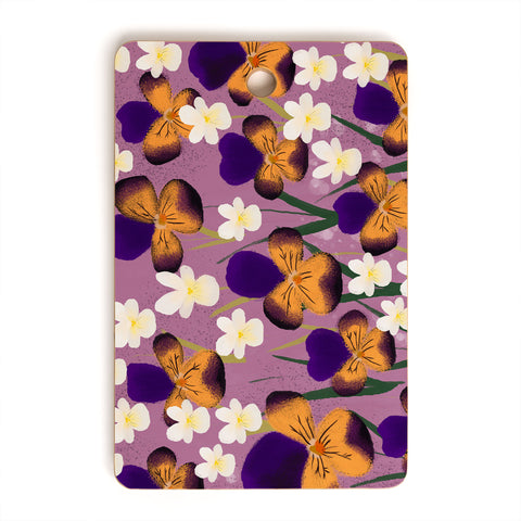 Joy Laforme Pansies in Ochre and White Cutting Board Rectangle