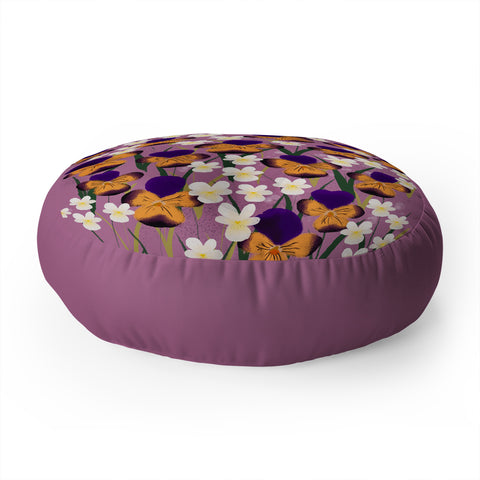Joy Laforme Pansies in Ochre and White Floor Pillow Round