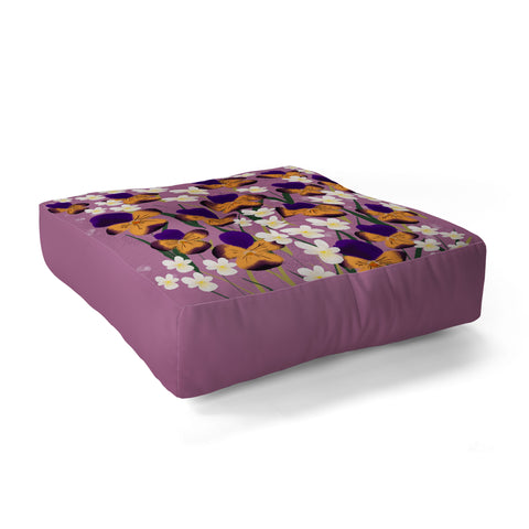 Joy Laforme Pansies in Ochre and White Floor Pillow Square