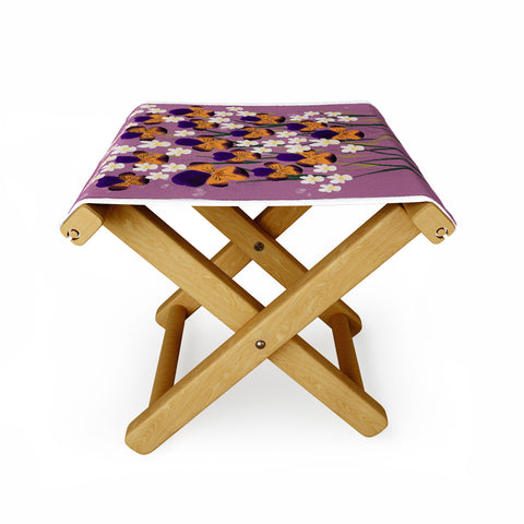 Joy Laforme Pansies in Ochre and White Folding Stool