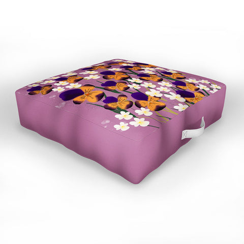 Joy Laforme Pansies in Ochre and White Outdoor Floor Cushion