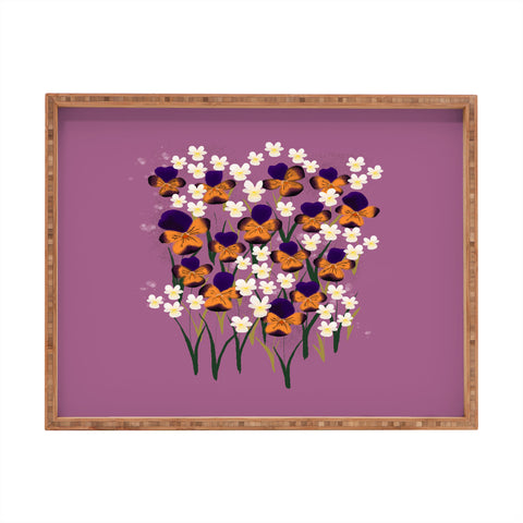 Joy Laforme Pansies in Ochre and White Rectangular Tray