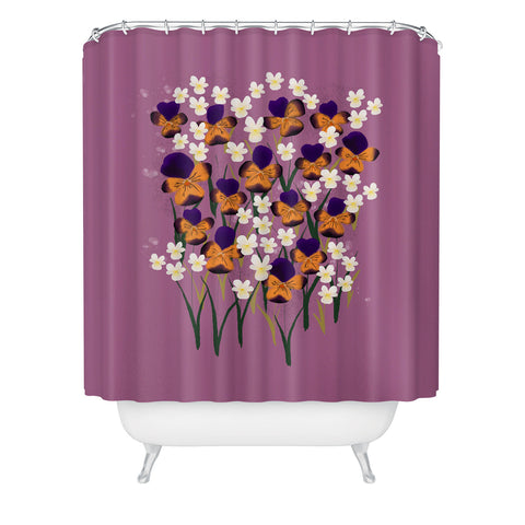 Joy Laforme Pansies in Ochre and White Shower Curtain